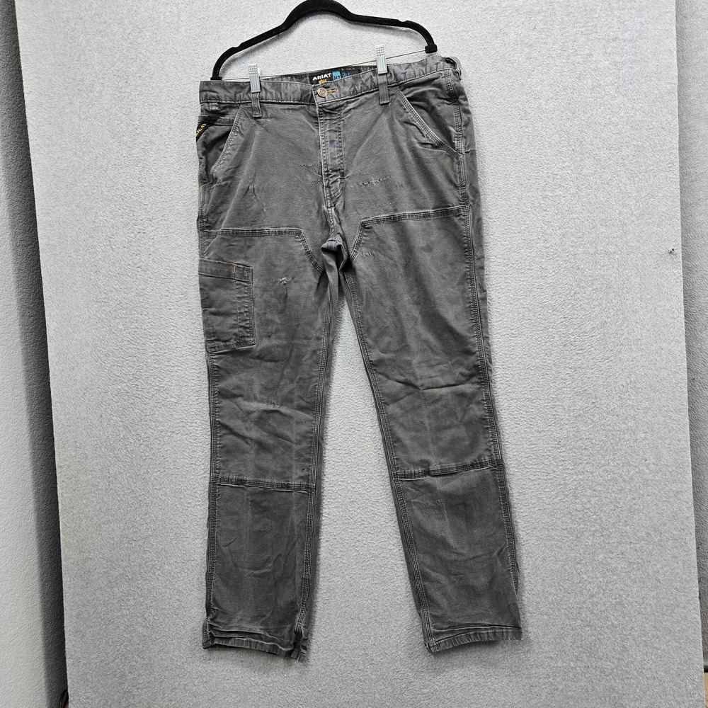 Ariat Men Pants 38X34 Gray Carpenter Twill M7 Straight Leg Workwear Rebar READ